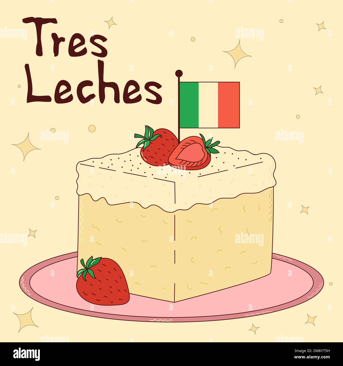Mexican traditional food. Tres Leches. Vector illustration in hand