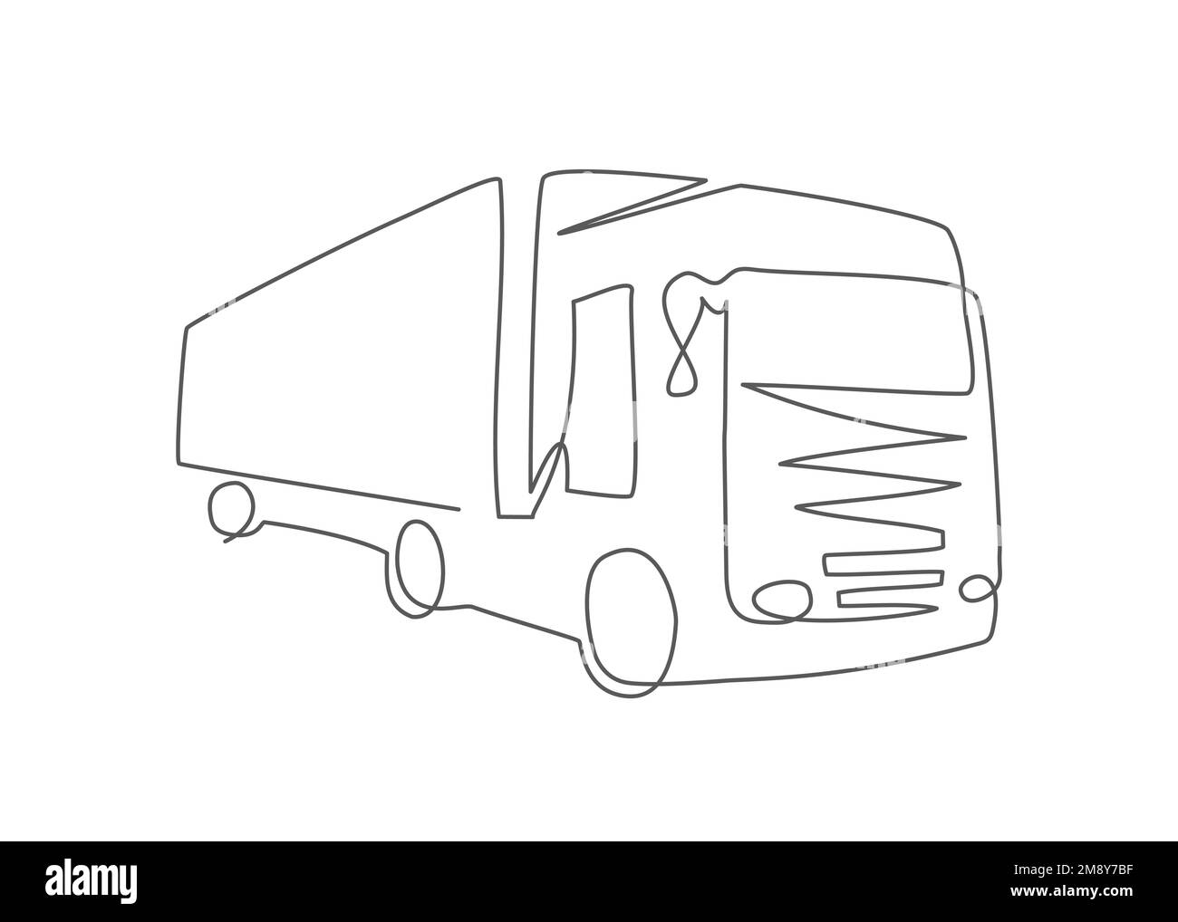 Truck One line drawing on white Stock Vector