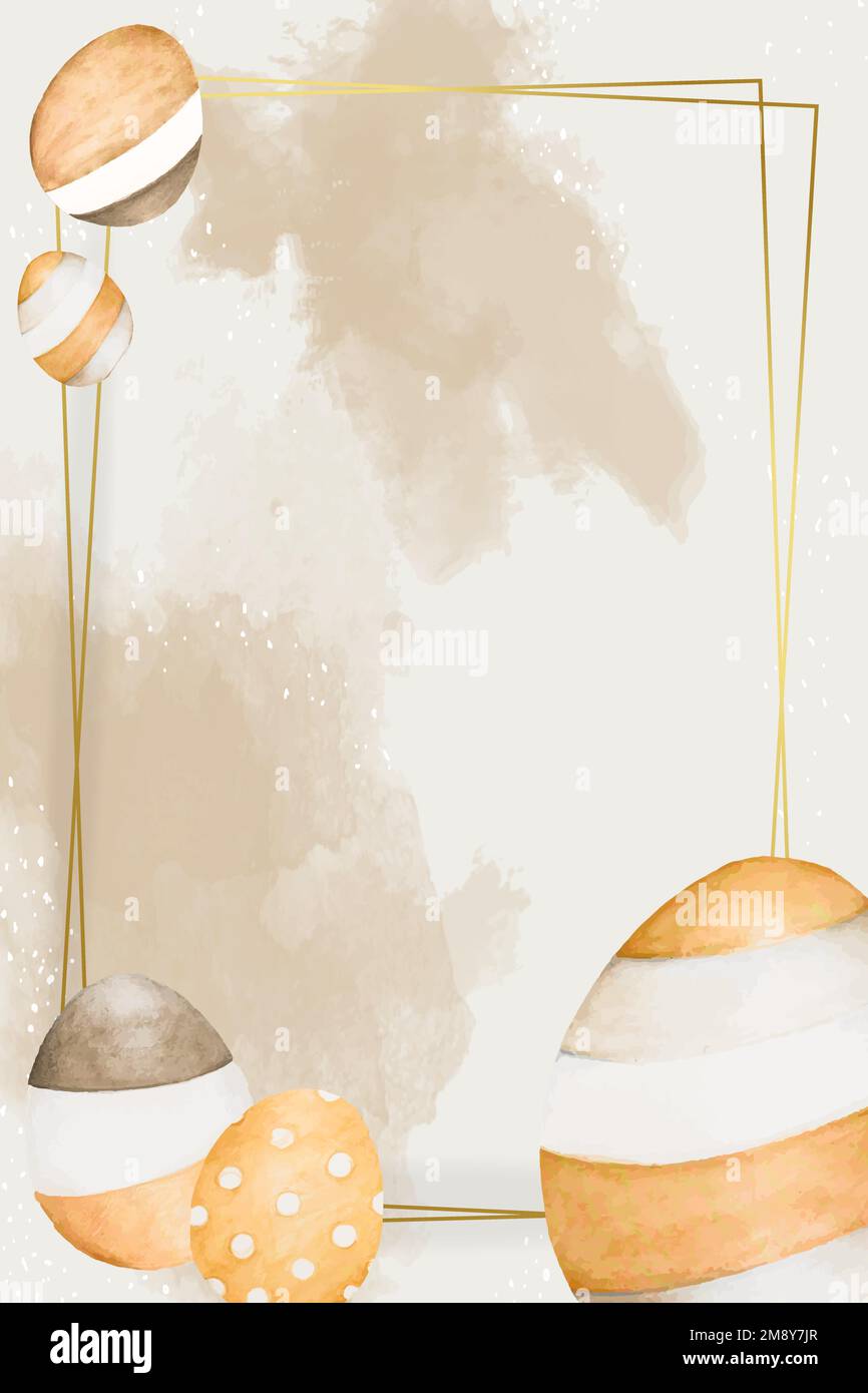 Gold Easter frame with eggs vector Stock Vector