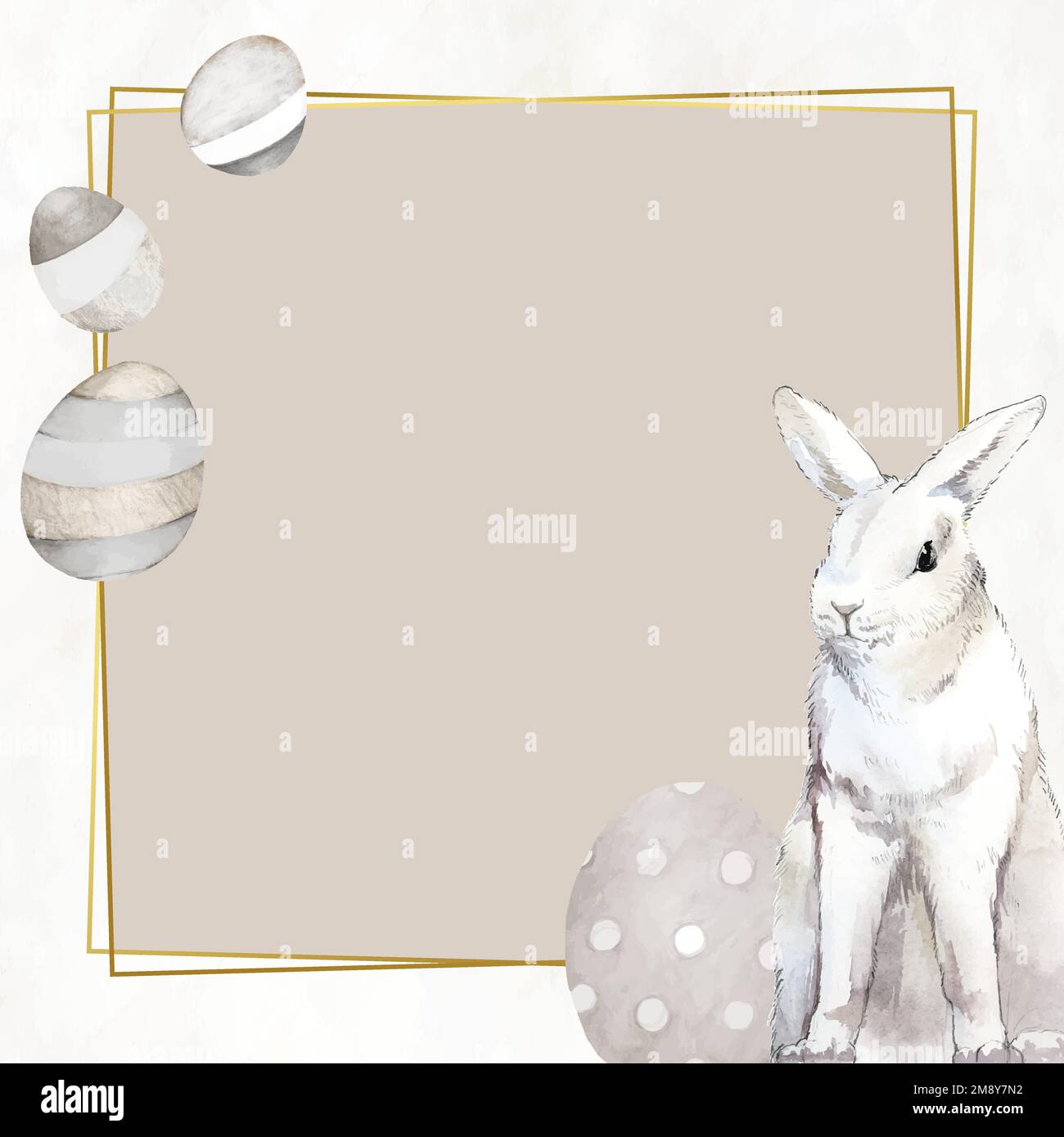 Gold Easter frame with bunny and eggs vector Stock Vector