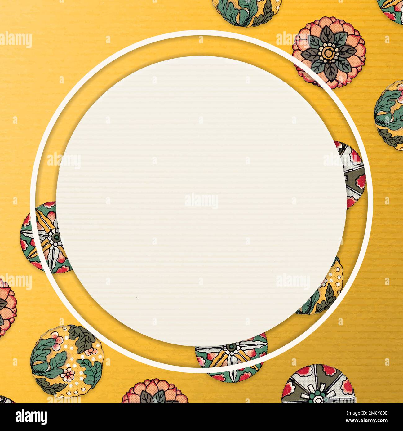 Floral patterned yellow round frame vector Stock Vector
