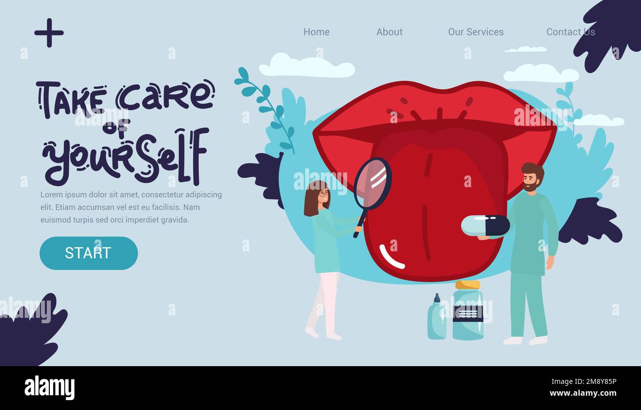 Open mouth with protruding tongue, checkup health tongue doctor. Tongue