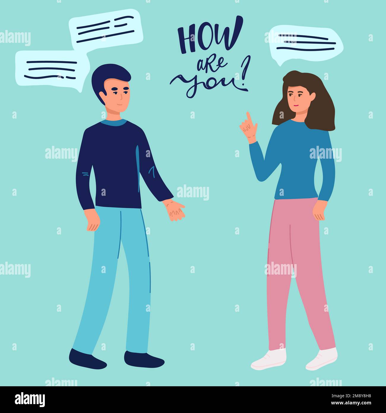 Blonde woman talking with man vector illustration. Cheerful lady