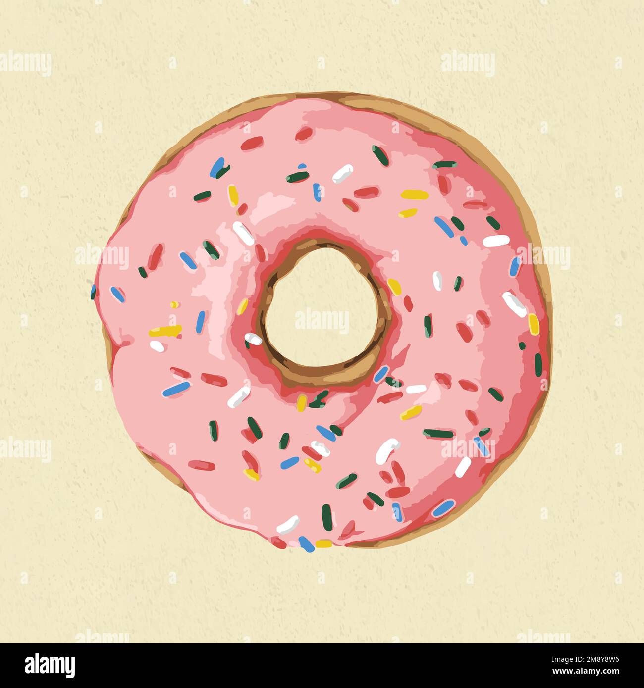 Vectorized pink glazed donut on a beige background Stock Vector