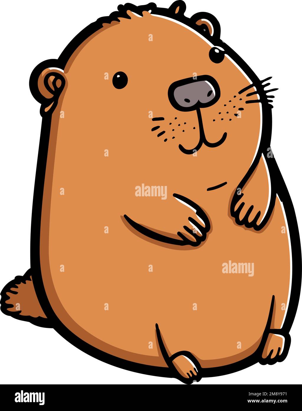 Minimalist illustration of a cute little baby capybara being sweet Stock Vector