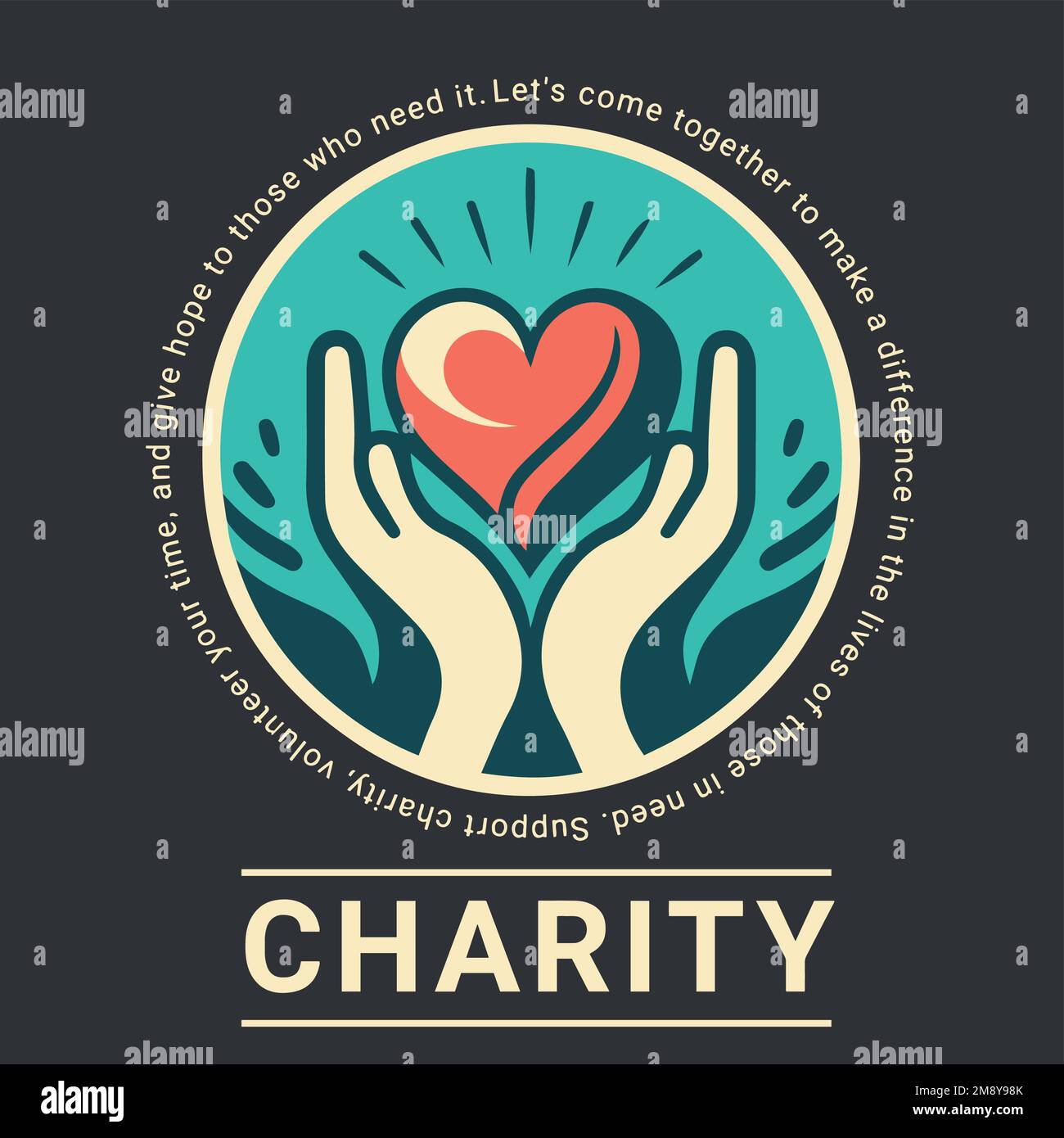 Charity logo flat template two open hands with a heart in the middle ...