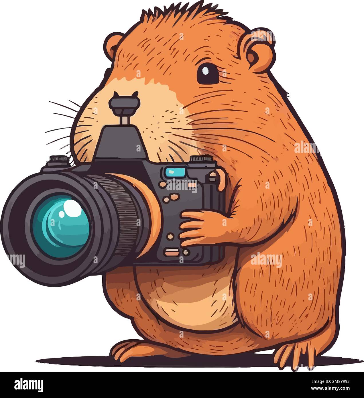 Minimalist illustration of a capybara photograph as a funny way to illustrate nature photographer or nature photography Stock Vector