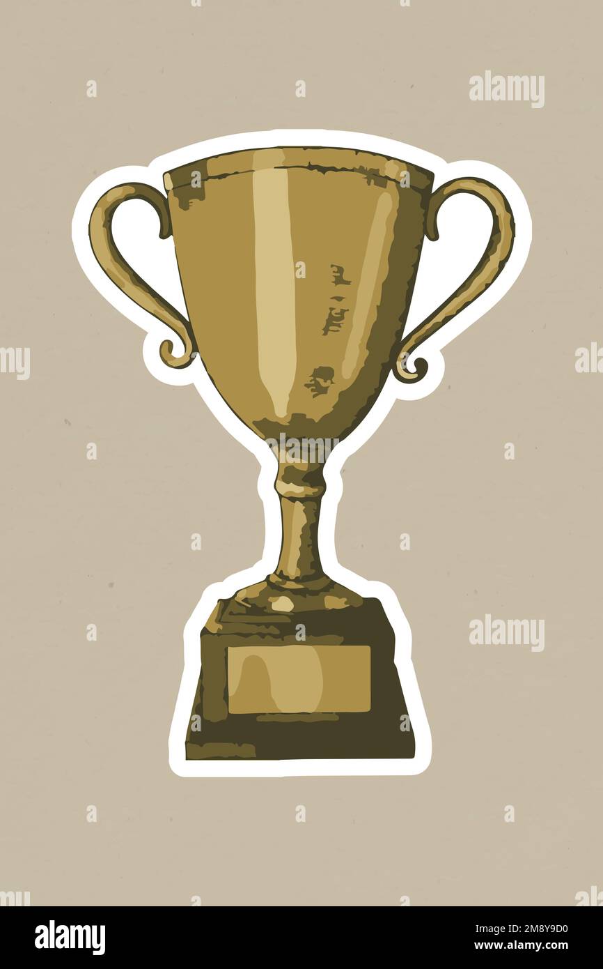 Vectorized gold trophy sticker with a white border Stock Vector