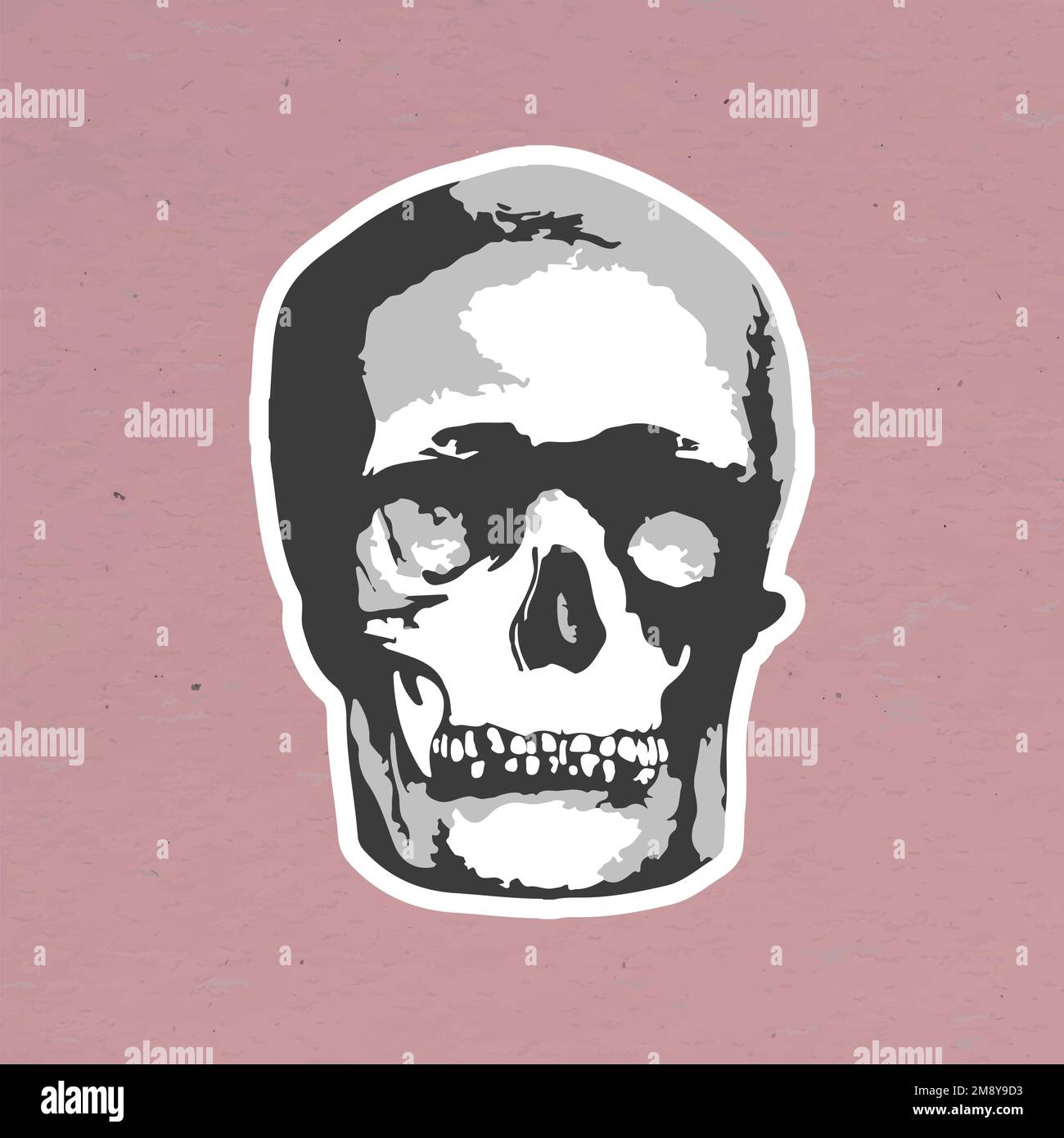 Vectorized gray skull sticker with a white border Stock Vector