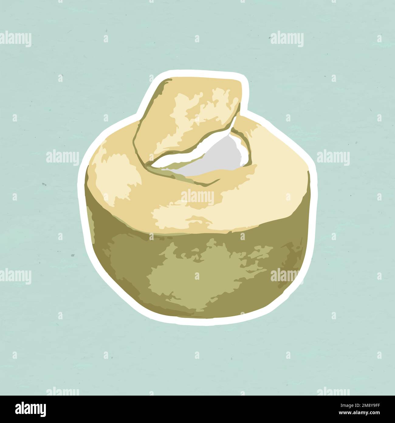 Vectorized coconut fruit sticker with a white border Stock Vector