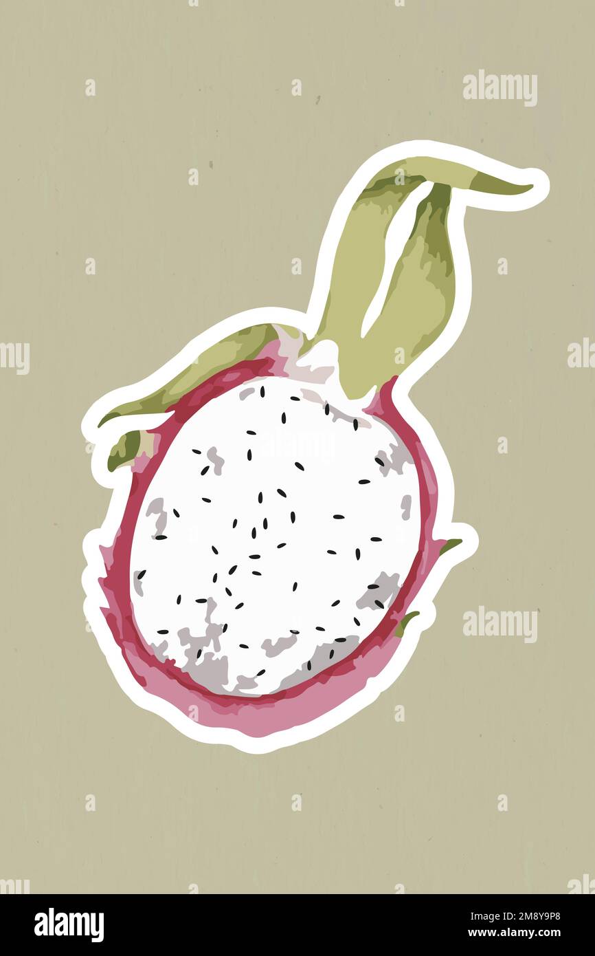 Vectorized half of a dragon fruit sticker with a white border Stock Vector