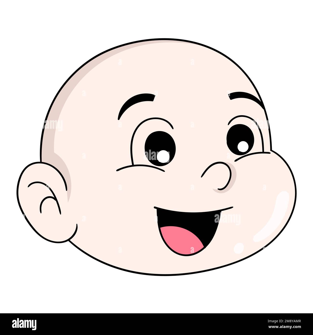 laughing baby boy head emoticon with shiny bald hair. vector design