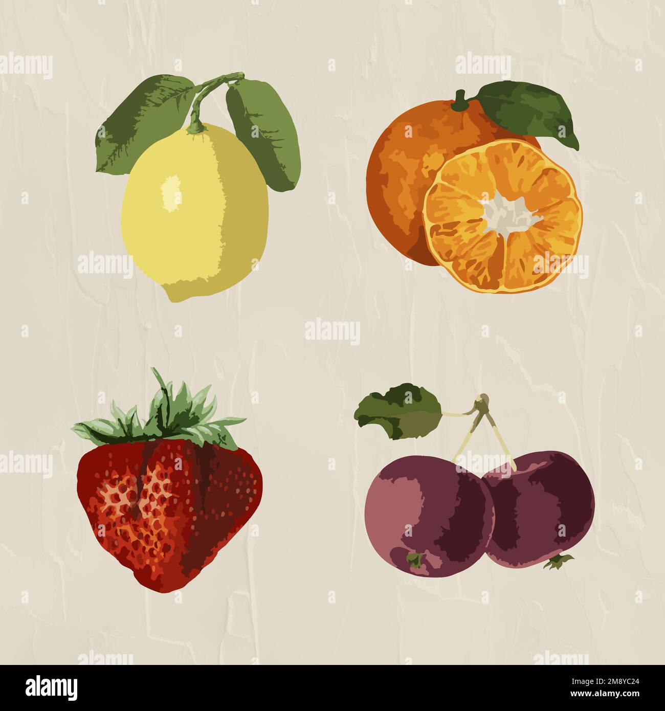Vectorized tropical fruit sticker collection design elements Stock Vector