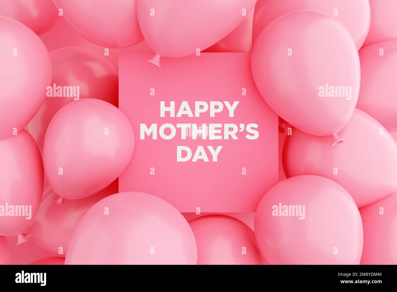 Pink sign frame with the message HAPPY MOTHER'S DAY surrounded with pink air balloons. Happy mothers day greeting celebration concept. 3D rendering. Stock Photo