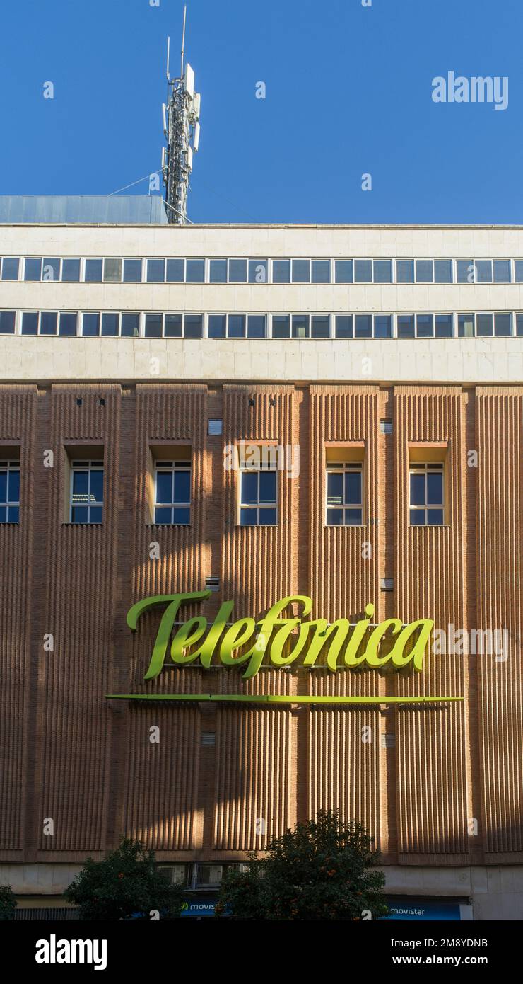 Badajoz, Spain - Feb 14th, 2019: Telefonica building of Badajoz, Spain. Spanish multinational telecommunications company Stock Photo