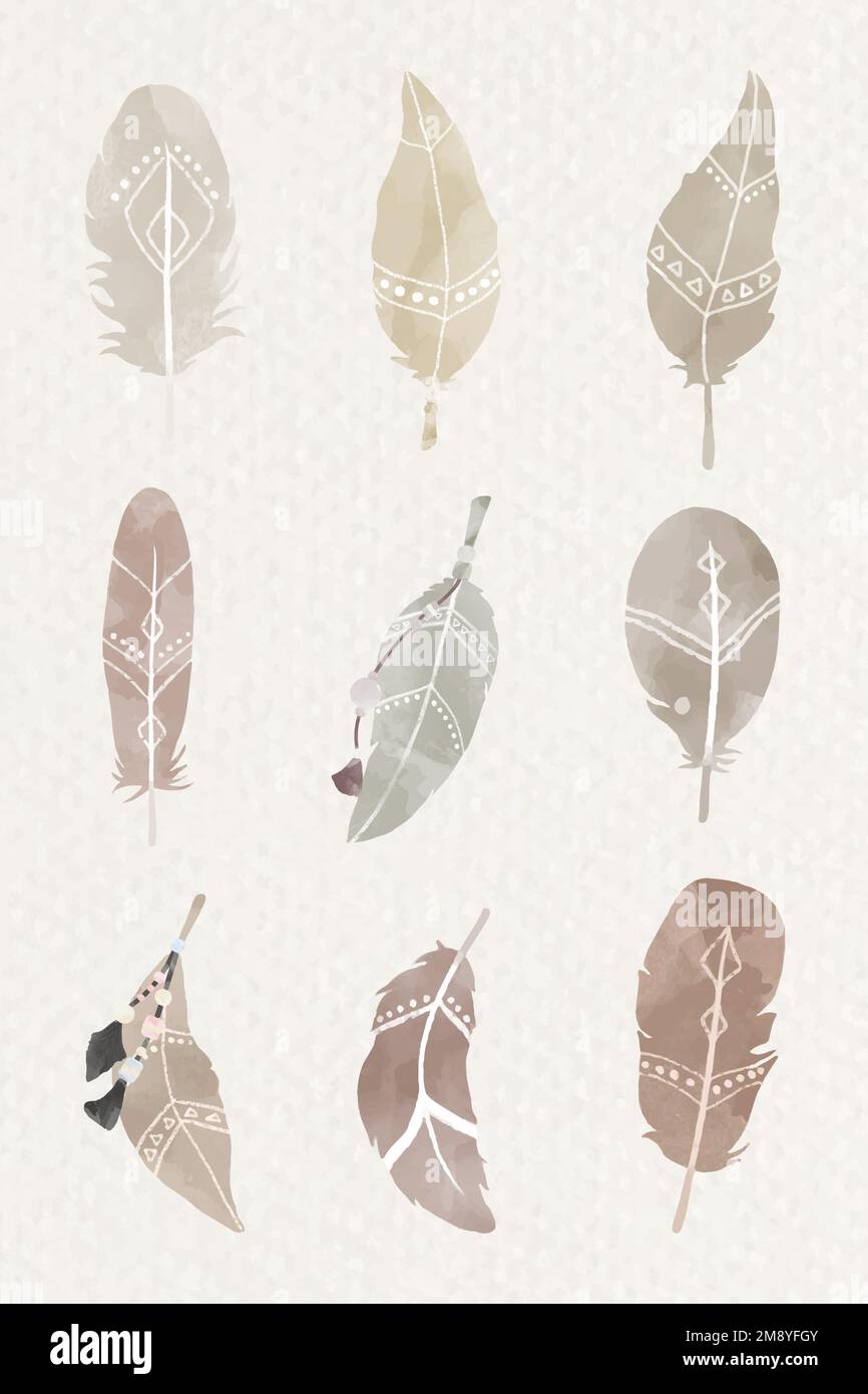 Watercolor feather Bohemian style vector set Stock Vector Image & Art ...