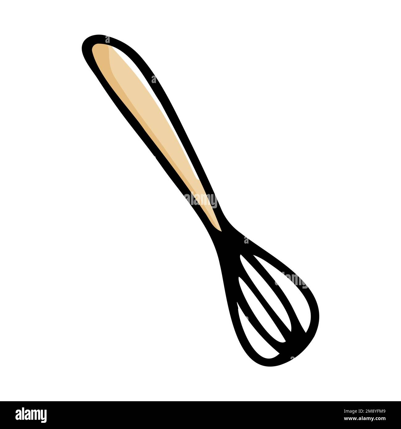 Doodle whisk for cooking food. Handdrawn corolla isolated on white