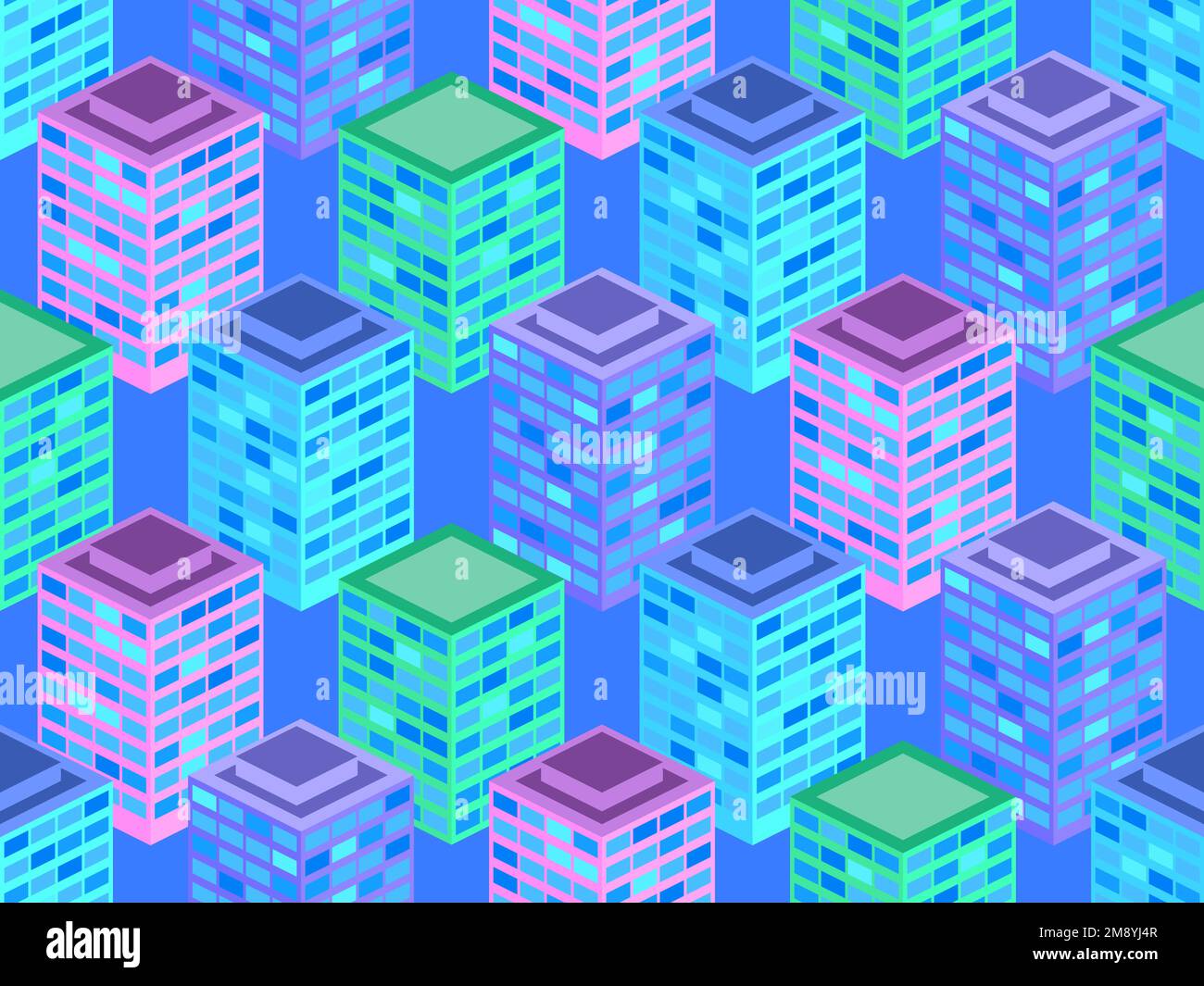 3d city seamless pattern. Isometric city buildings. Angled view of the city with apartment