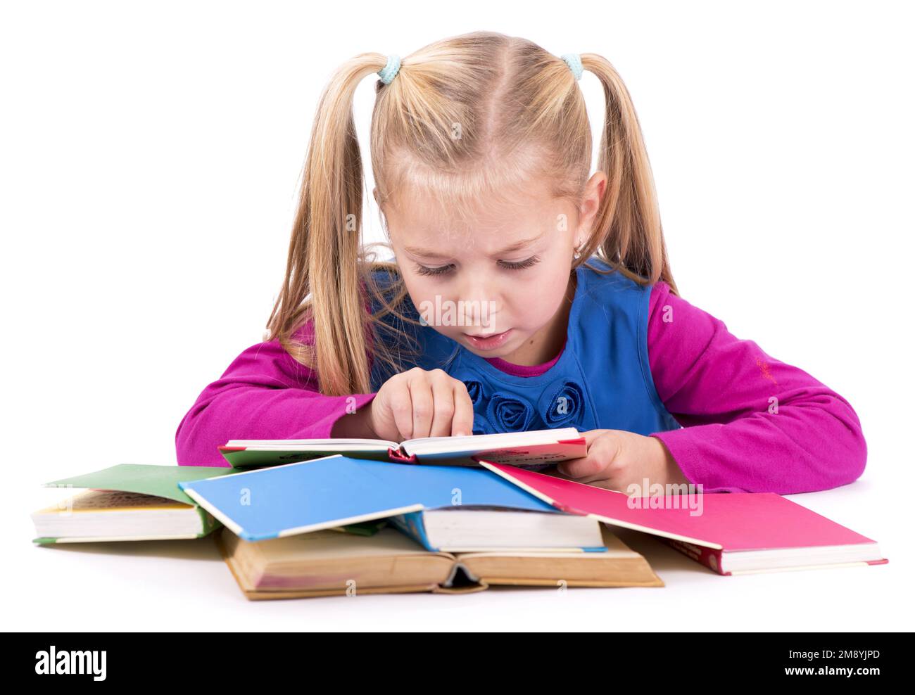 girl reading a book isolated on white Stock Photo - Alamy