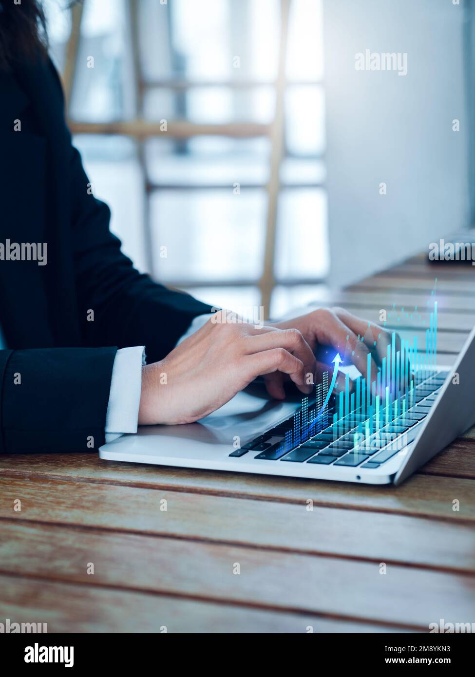 Investment technology, financial, return on investment - ROI concepts. Growth arrow, profit on progress in business performance with business graphs a Stock Photo