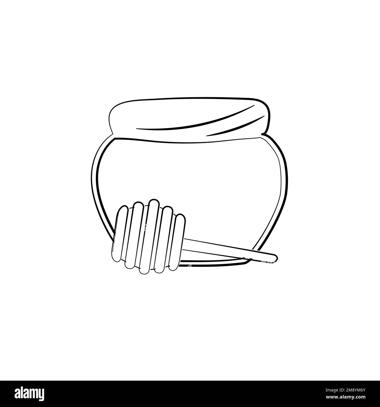 Honey jar and wooden dipper icon. Simple cartoon illustration Stock