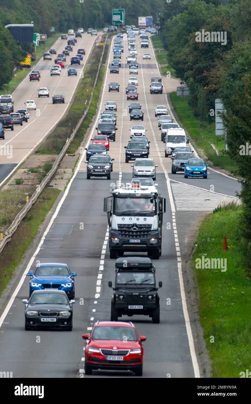 Looking at the A12 dual carriageway- southbound, Marks Tey, North Essex, UK Stock Photo