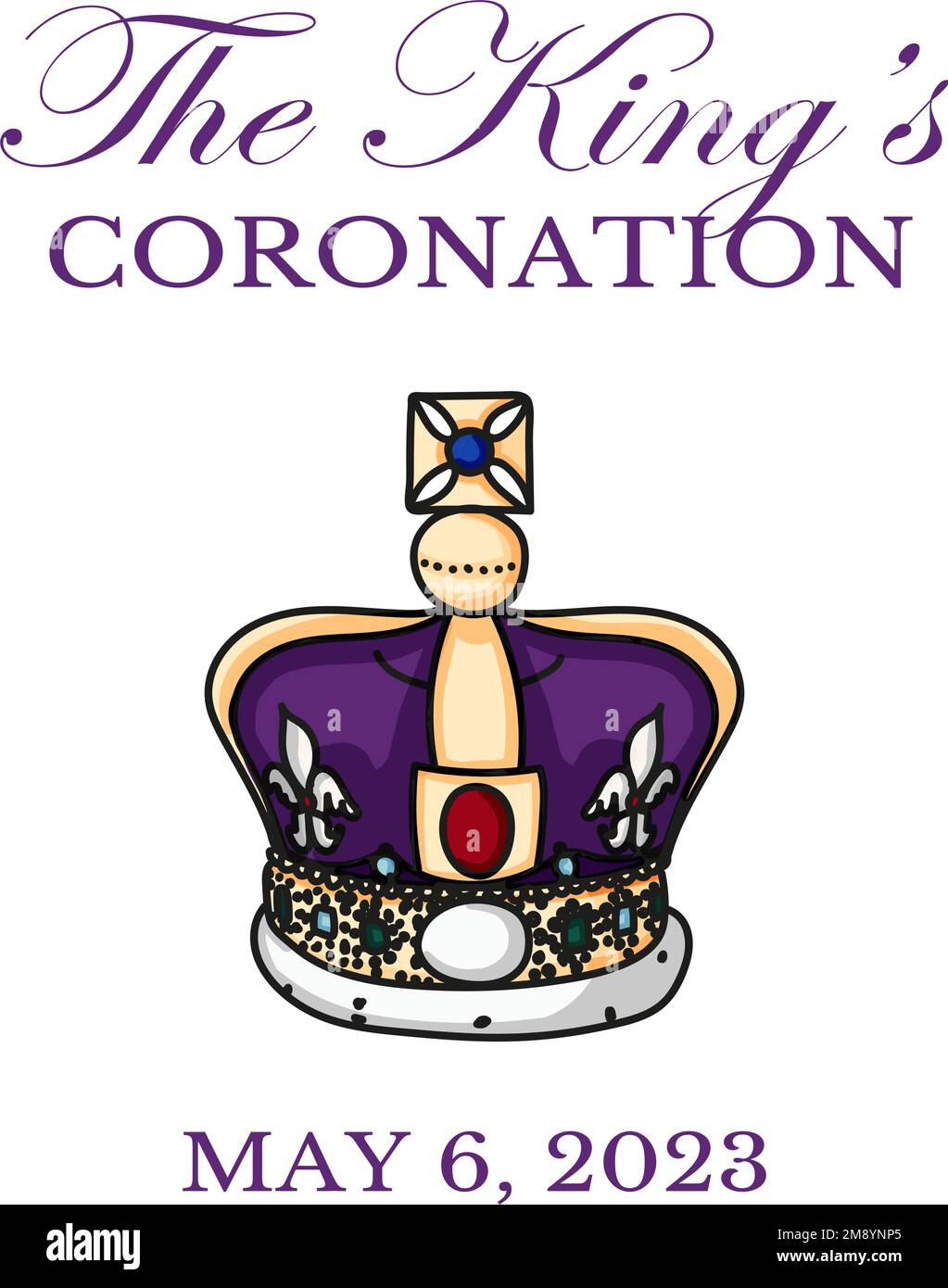 England - 6th of May 2023: Poster for King Charles III Coronation with British flag vector illustration. Greeting card for celebrate a coronation of Prince Charles of Wales becomes King of England.  Stock Vector