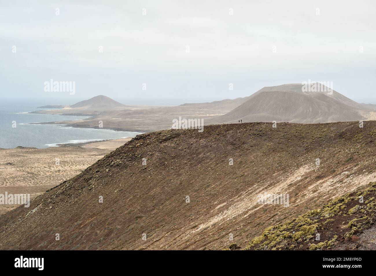 Views of the volcanoes of La Graciosa from Montaña Amarilla Stock Photo