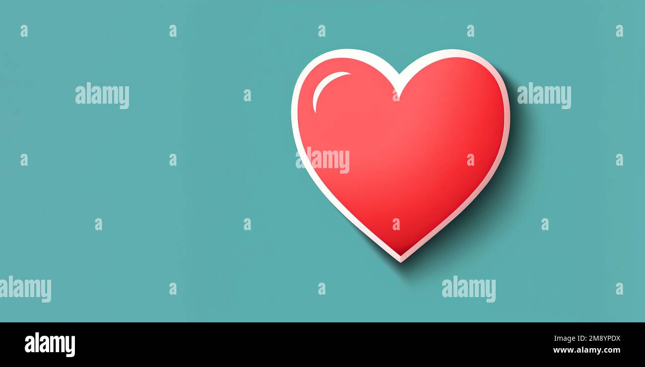 red heart symbol on blue green banner background with copy space Stock Photo