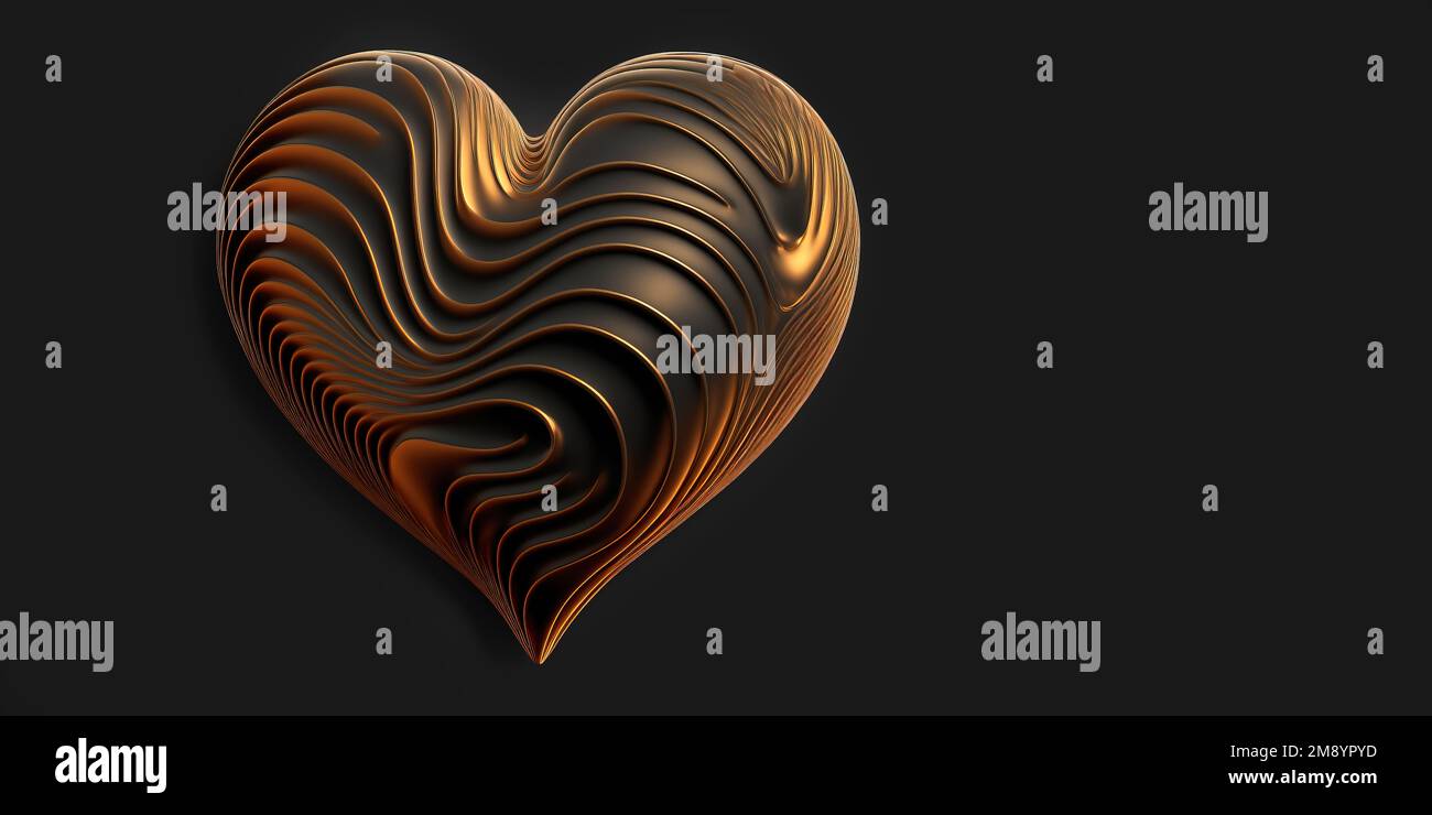 black and gold heart shape. Generative AI. Stock Photo