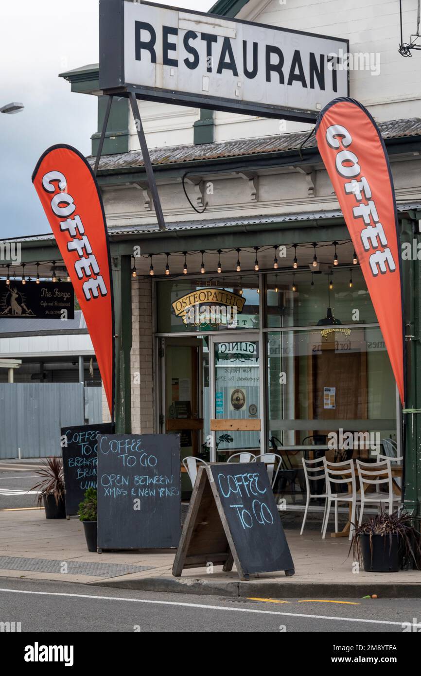Coffee signs outside restaurant, High Street, Dannevirke, Tararua