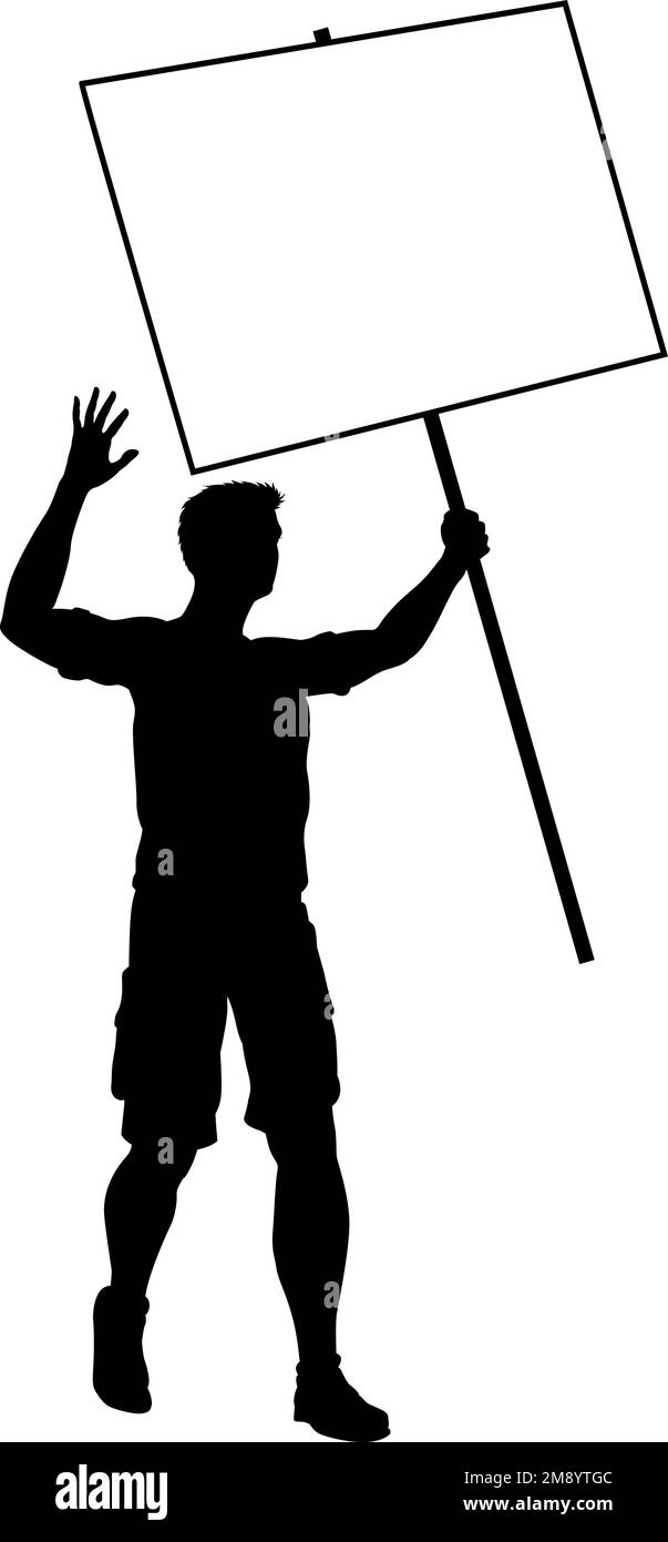 Protest Rally March Picket Sign Silhouette Person Stock Vector Image