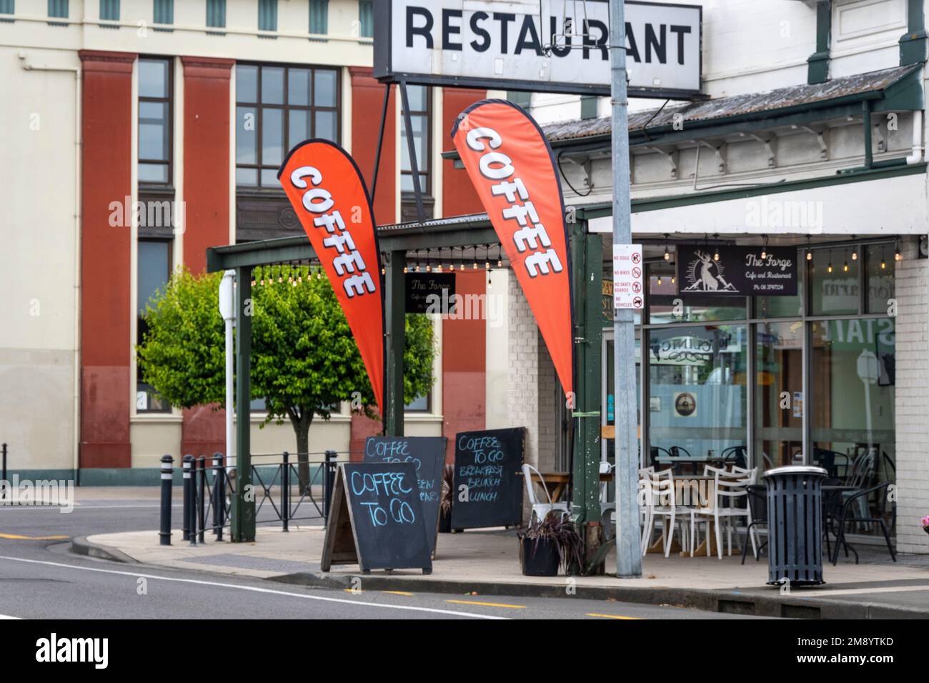 Coffee signs outside restaurant, High Street, Dannevirke, Tararua