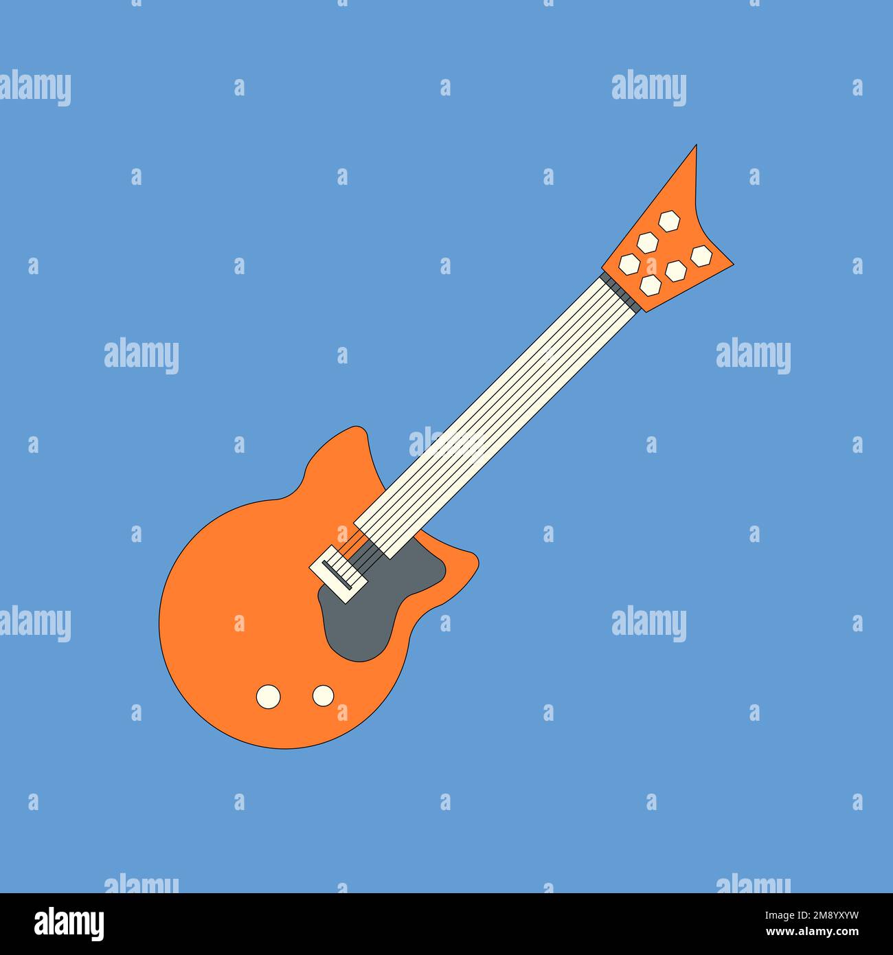 Orange electric guitar element on blue background vector Stock Vector