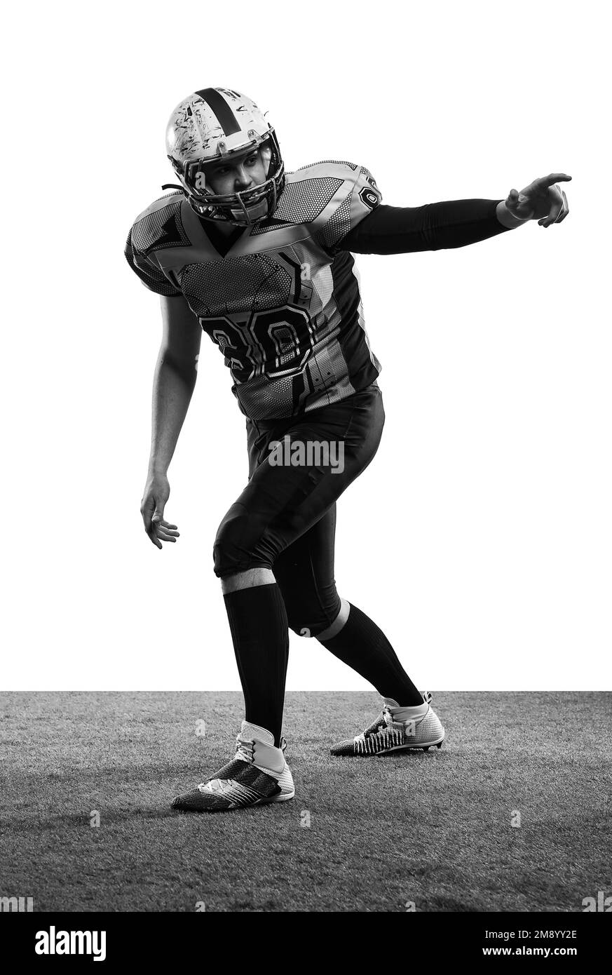 Black and white photo. Man, professional american football player in