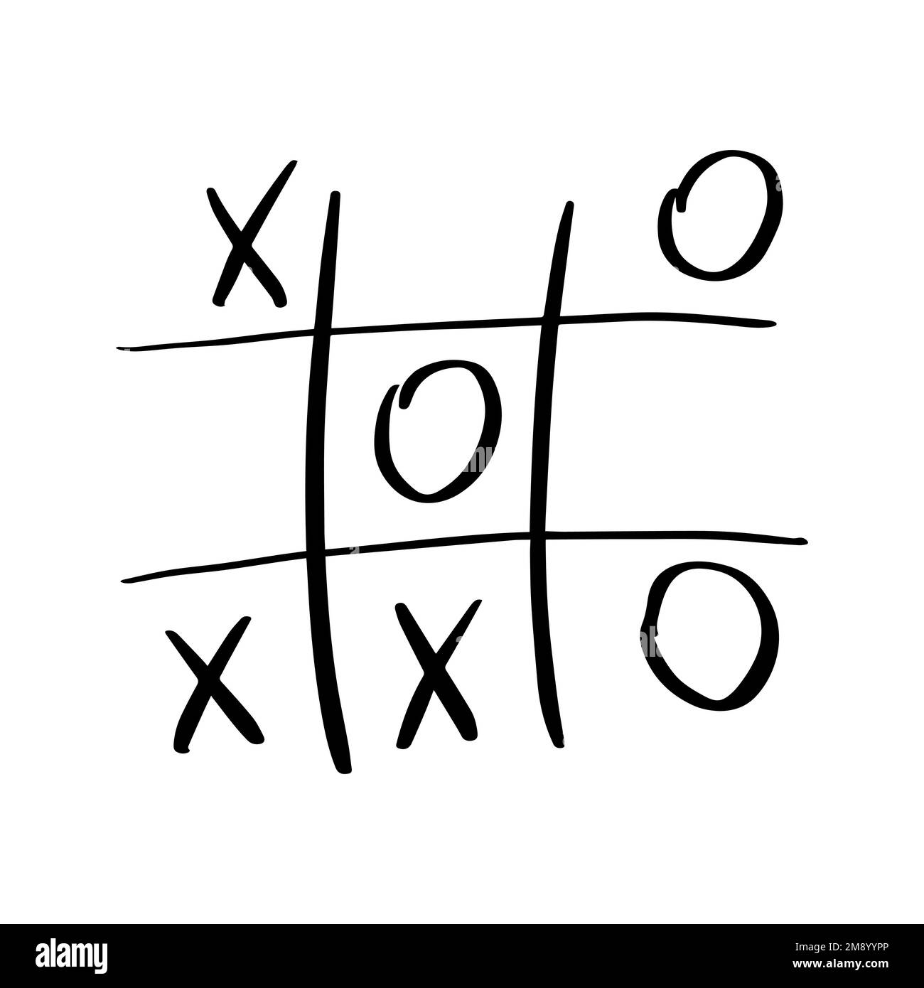 Tic tac toe doodle game with cross and circle sign mark isolated on ...