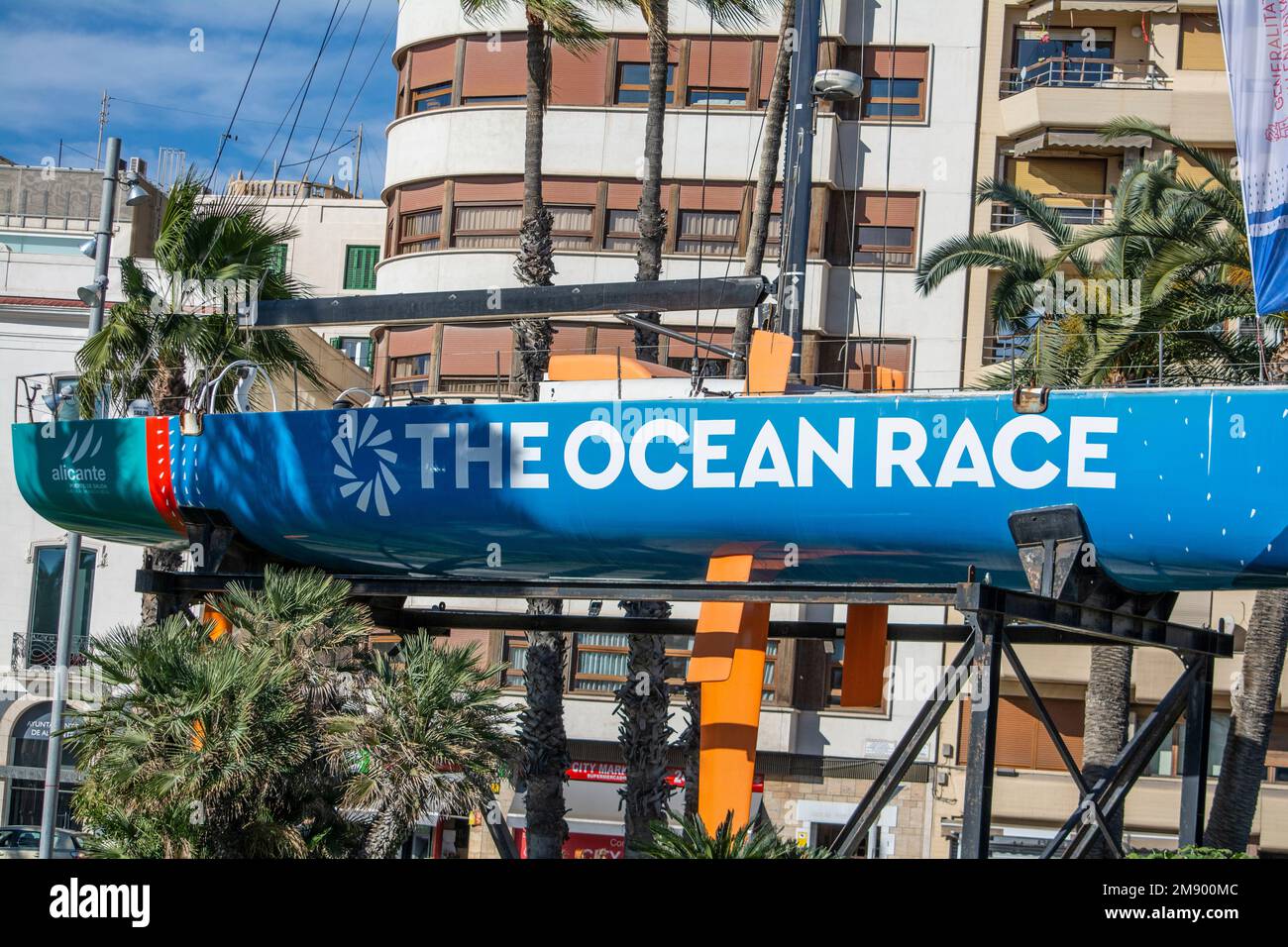 Replica of an Ocean yacht to promote the Ocean Race in the Spanish city of Alicante Stock Photo