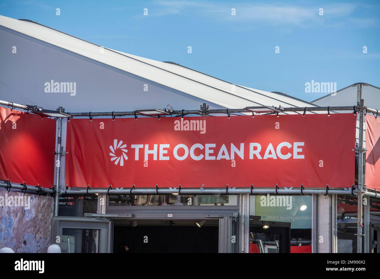 Signage for the Ocean Race in the Spanish city of Alicante Stock Photo