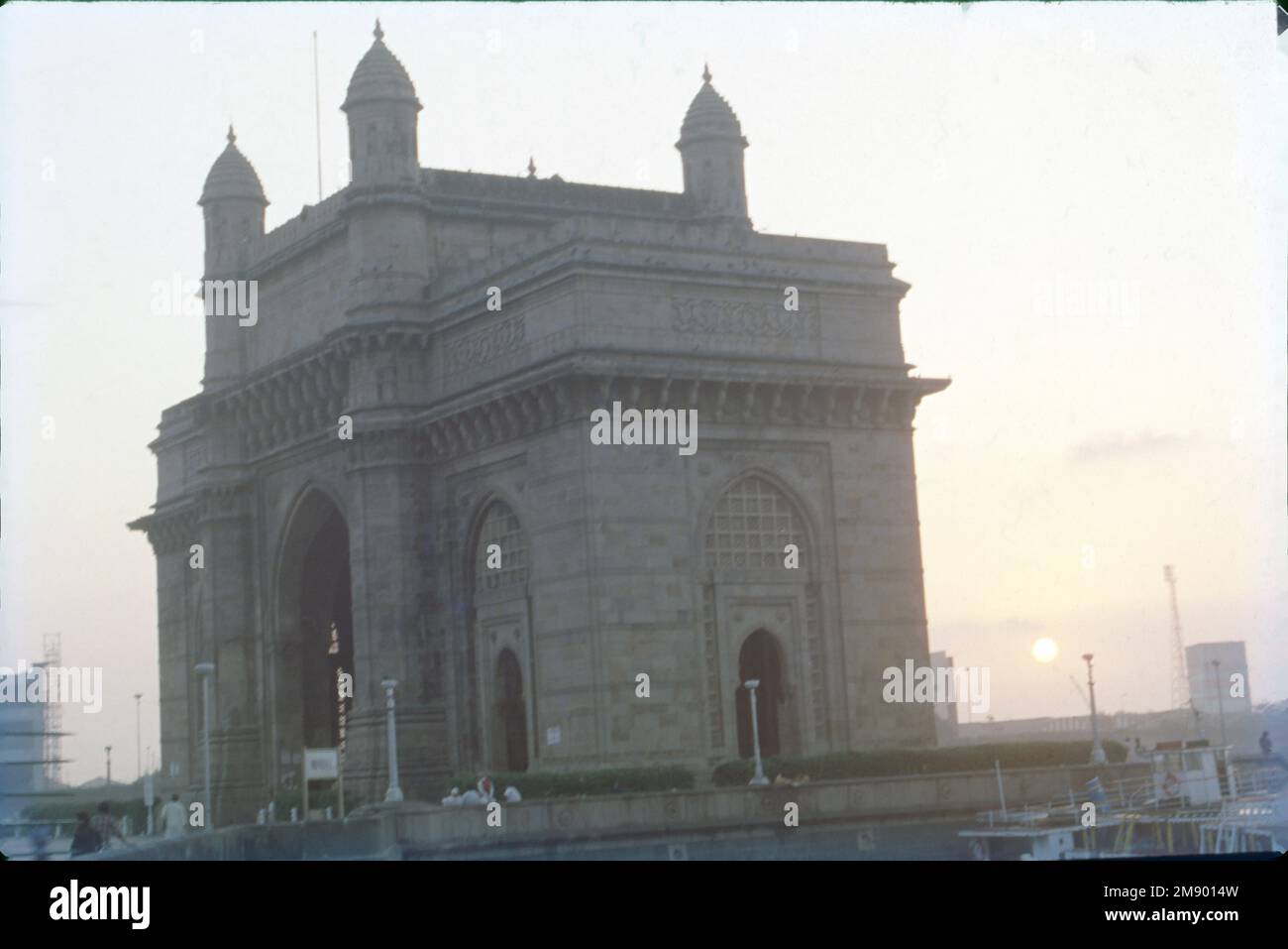 The Gateway of India is an arch-monument built in the early 20th century in the city of Mumbai, India. It was erected to commemorate the landing of King-Emperor George V, the first British monarch to visit India, in December 1911 at Strand Road near Wellington Fountain. Stock Photo