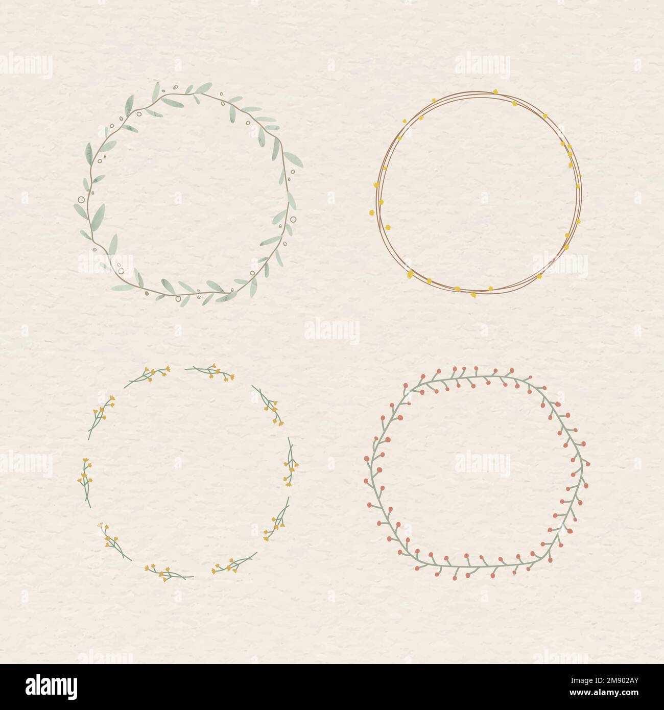 Leafy frame set on beige background vector Stock Vector
