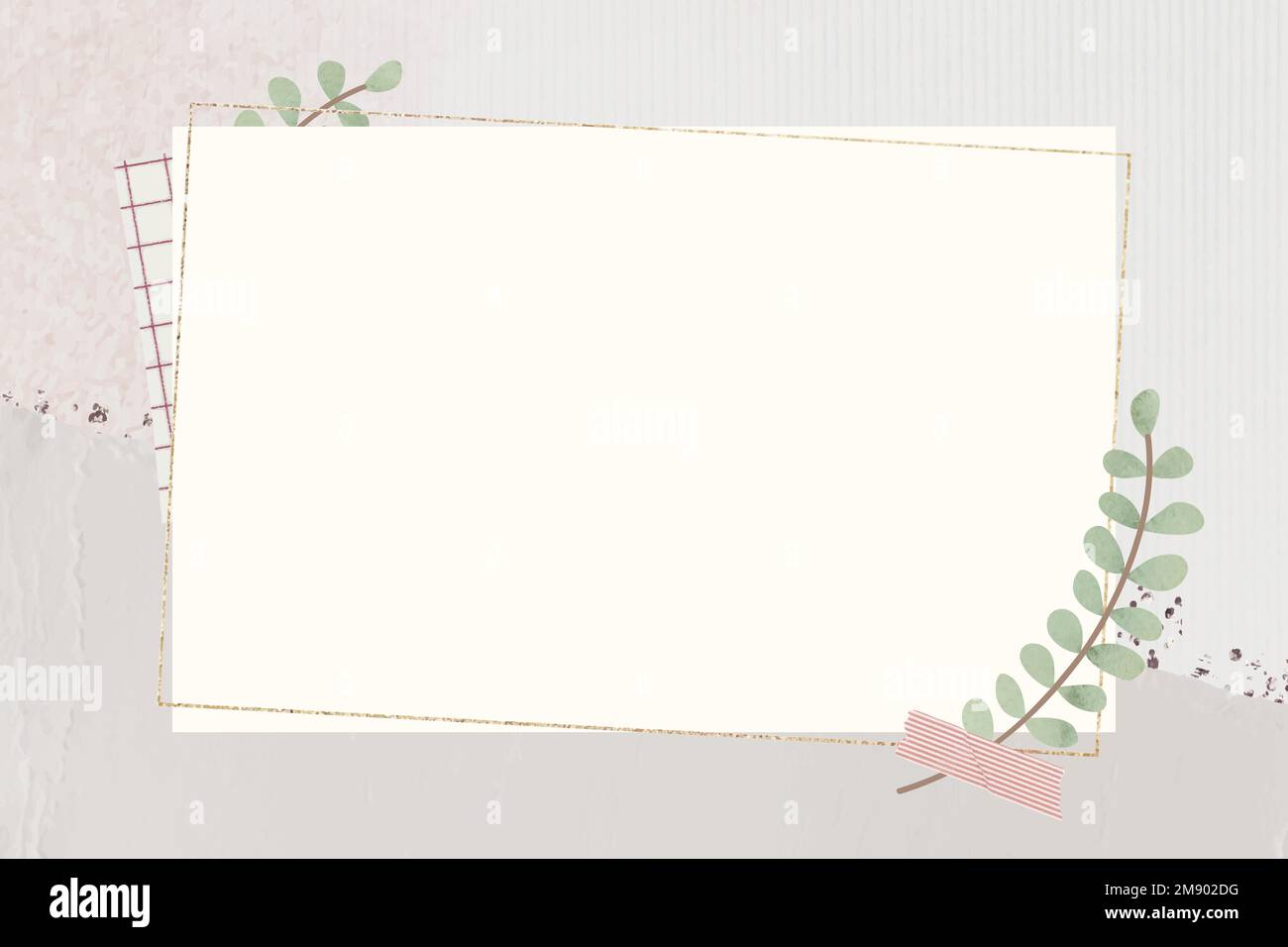Leafy gold frame on beige background vector Stock Vector
