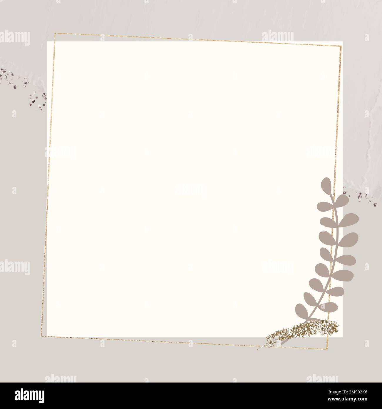 Leafy gold frame on beige background vector Stock Vector