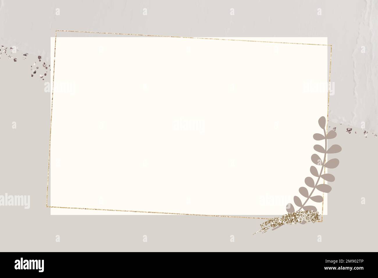 Leafy gold frame on beige background vector Stock Vector