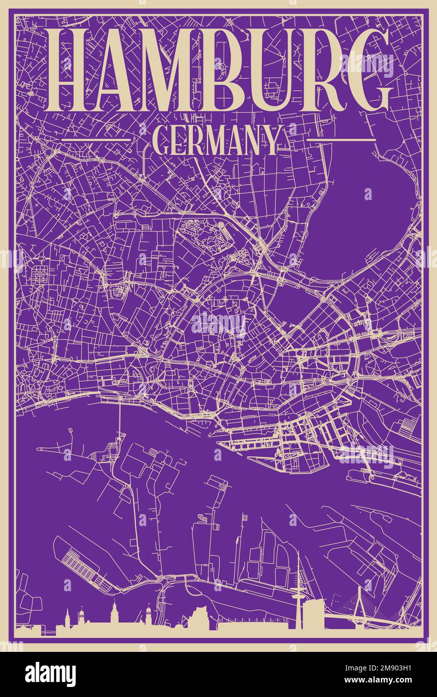 Road network poster of the downtown HAMBURG, GERMANY Stock Vector Image