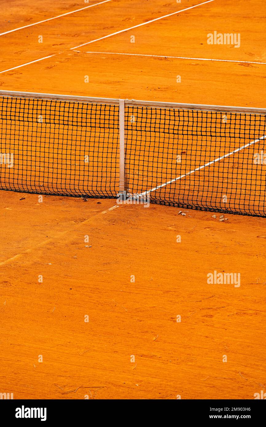 Tennis practice court with clay surface, selective focus Stock Photo