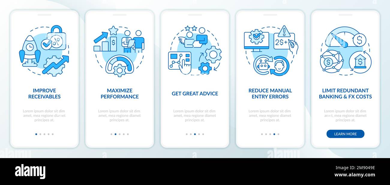Treasury management benefits blue onboarding mobile app screen Stock ...