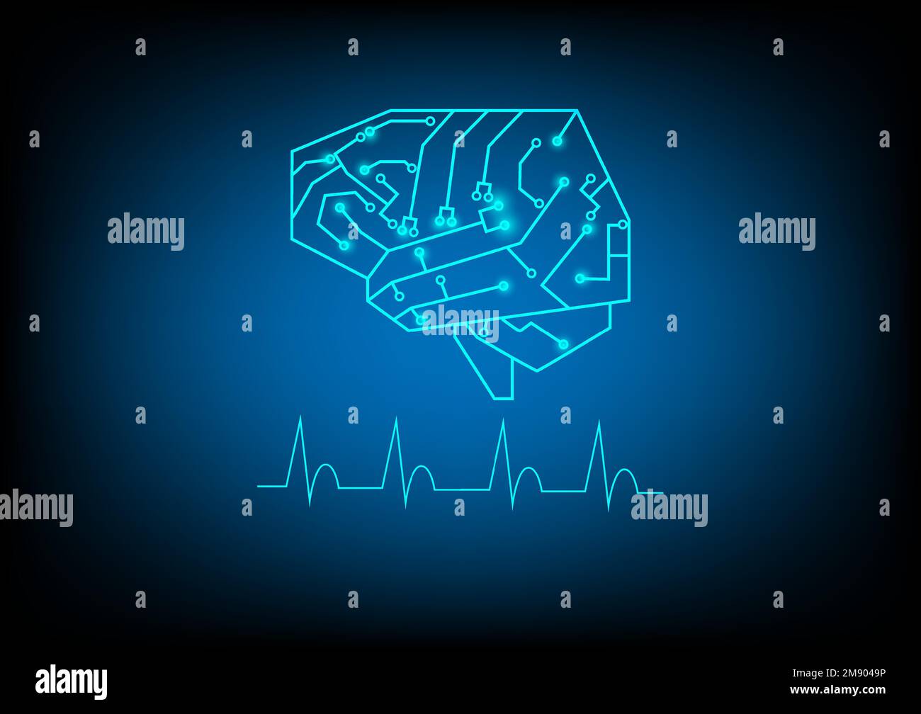 Brain circuit and brain waves technology background. Vector illustration. Stock Vector