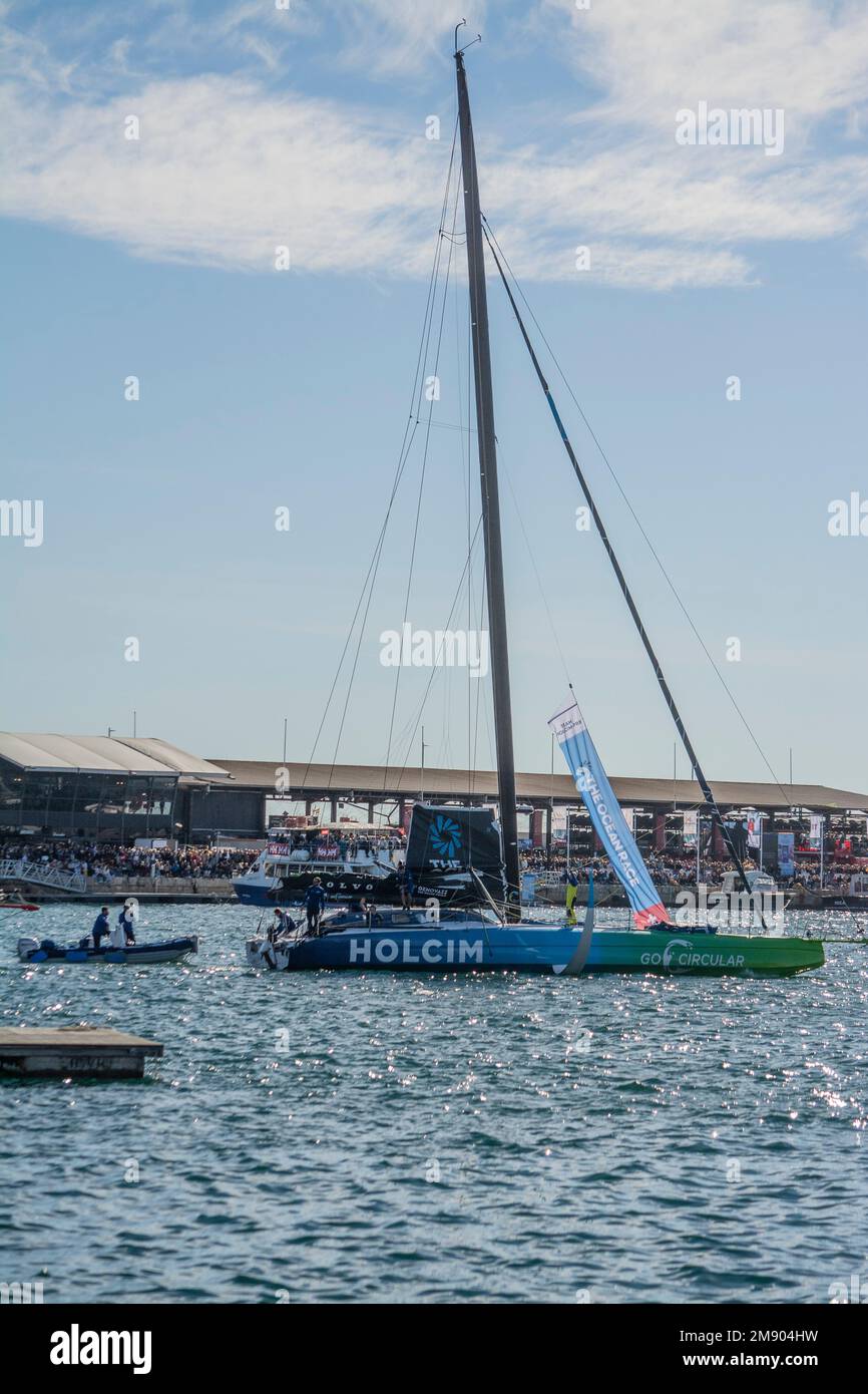Yacht setting out on the first leg of the Ocean Race from Alicante to Cabo Verde Stock Photo