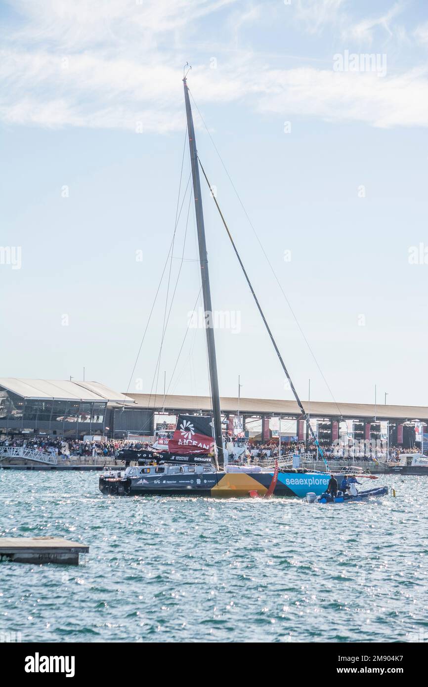 Yacht setting out on the first leg of the Ocean Race from Alicante to Cabo Verde Stock Photo