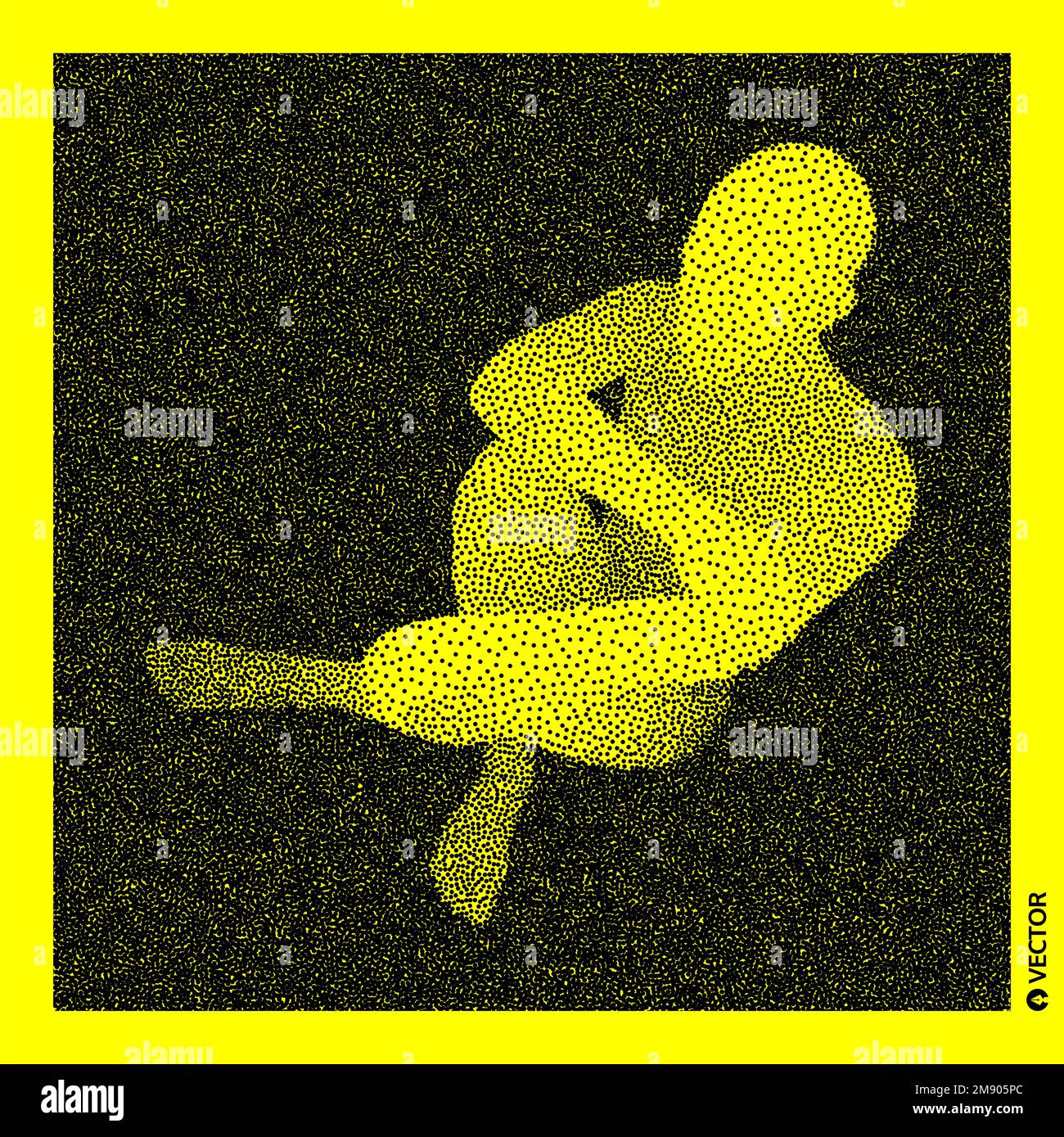 Sitting man. 3D Human Body Model. Black and yellow grainy design. Stippled vector illustration. Stock Vector